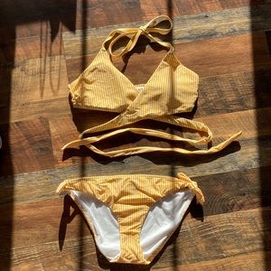 Hollister Yellow & White Striped Wrap Bikini Set